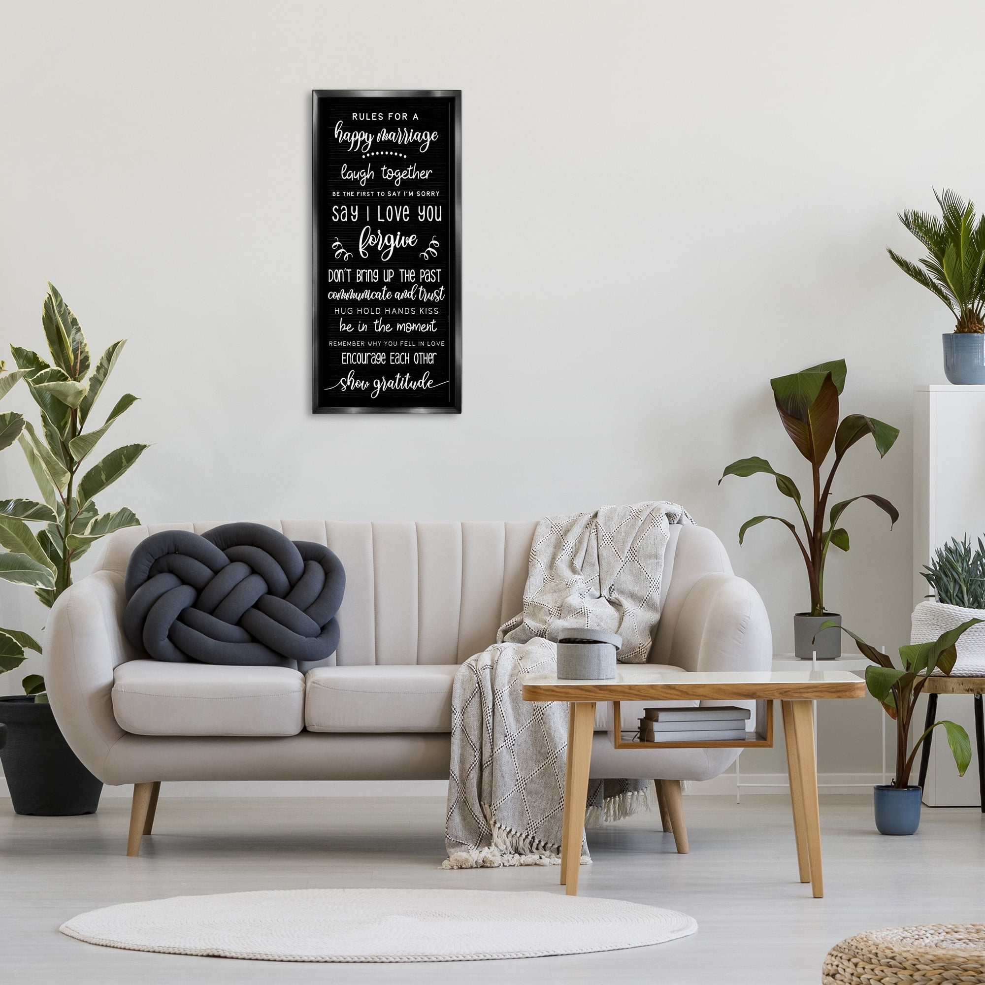 Stupell Industries Rules for Happy Marriage Typography Painting Black Floater Framed Canvas Art Print Wall Art, 15 x 31