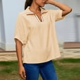 thumbnail image 2 of XUNKUSGA Blouses for Women Trendy Collared Striped Oversized Shirts for Women Fashion 3/4 Dolman Sleeve Womens Tops Summer Casual Loose Fit Going Out Tops Orange, 2 of 5