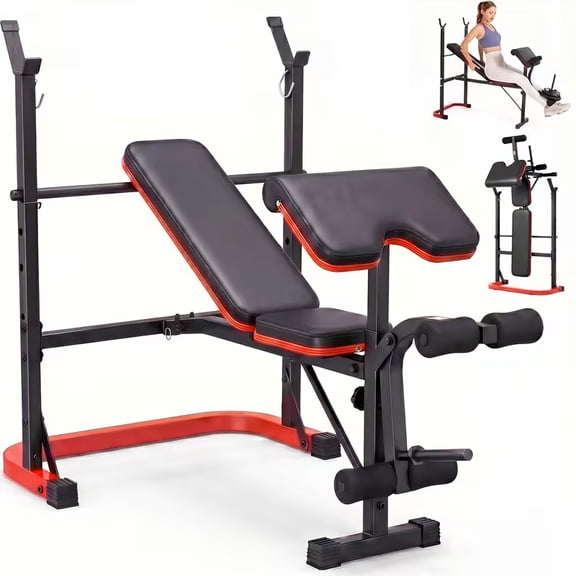 Folding Weight Bench Press with Barbell Rack, Adjustable Workout Bench