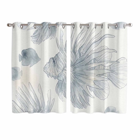 Beach Coastal Fish Kitchen Curtains Window Panels, Watercolor Sea Ocean Nautical Insulated Window Treatment Curtain, Grommet Curtains for Bedroom/Living Room/Bathroom, 2 Piece 52"Wx72"L
