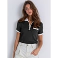 thumbnail image 5 of Women's Knit Short Sleeve Po-Lo Shirts Collared Neck Work Dressy Loose Tops for Summer Business Black XL, 5 of 7