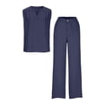 thumbnail image 6 of GiLiling Girls Linen 2 Piece Outfit Sleeveless V-Neck Top and Loose High Waisted Summer Pants Set (Navy, 13-14 Years), 6 of 7