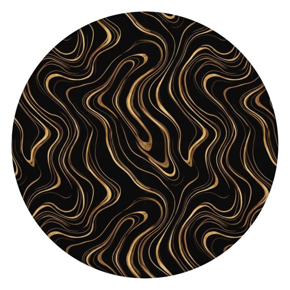 Black Gold Marble Pattern Round Fitted Tablecloth with Elastic Edge,Dining Table Cover Waterproof,Outdoor Round Tablecloth for Camping,Dining,Indoor and Outdoor