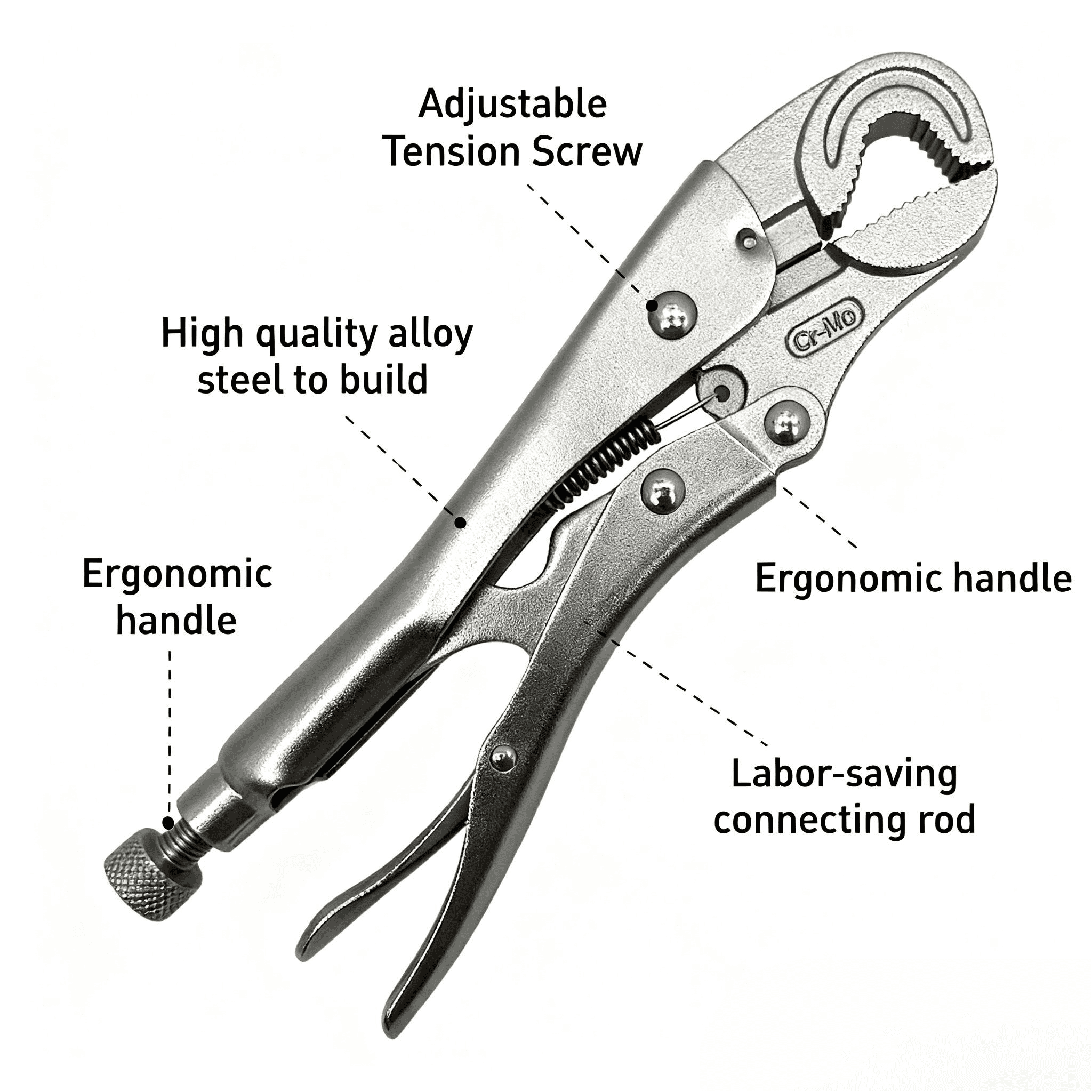 GOSWIFT 7.48 Inch Curved Jaw Locking Pliers with Wire Cutter, CR-MO Vise Grip Wrench, Adjustable Mole Grip Clamp Tool for Nuts, Bolts, and Plumbing Work