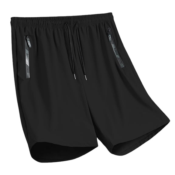 Men's Solid Quick Dry Shorts Fashion Zipper Pockets Elastic Waist Adjustable Drawstring Lightweight Outdoor Casual Shorts Black L