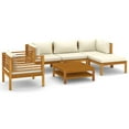 thumbnail image 2 of vidaXL 6 Piece Patio Lounge Set with Cream Cushion Solid Acacia Wood, 2 of 11