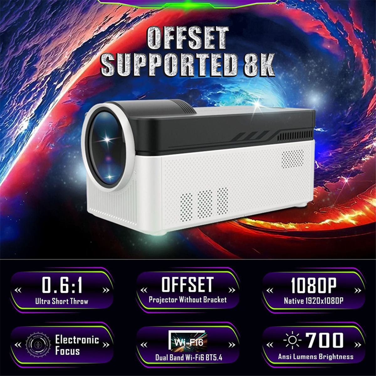700ANSI HY450 Projector 8K 1080P Ultra Short Throw H716 BT5.4 Auto Offset Electronic Focus Home Theater Voice US Plug