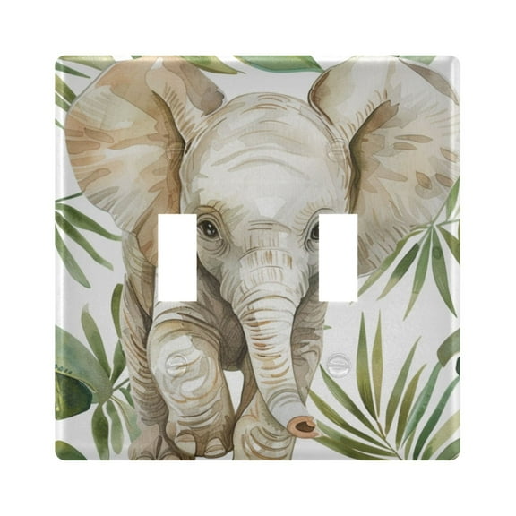 Cute Elephant and Leaf Light Switch Plate Covers 2 Gang Wall Plate Plastics Outlet Covers for Kitchen Home Office Decor