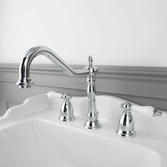 Victorian Widespread Bathroom Sink Faucet - Porcelain Lever Handles