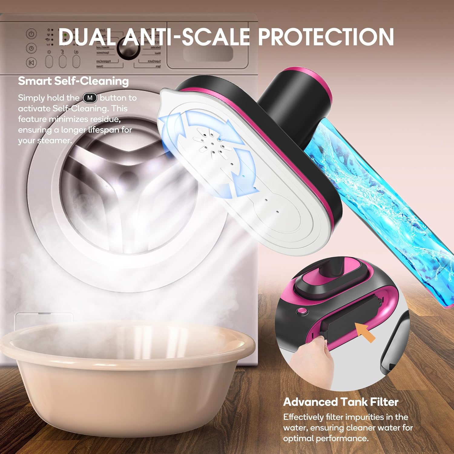 Steamer for Clothes,2-in-1 1550W Turbocharged Garment Steamer & Iron ,3 Levels Smart Control Steaming,1.2L Detachable Tank,Auto Shut-off,Self-Cleaning,Innovative Storage: Hang,Wall Mount