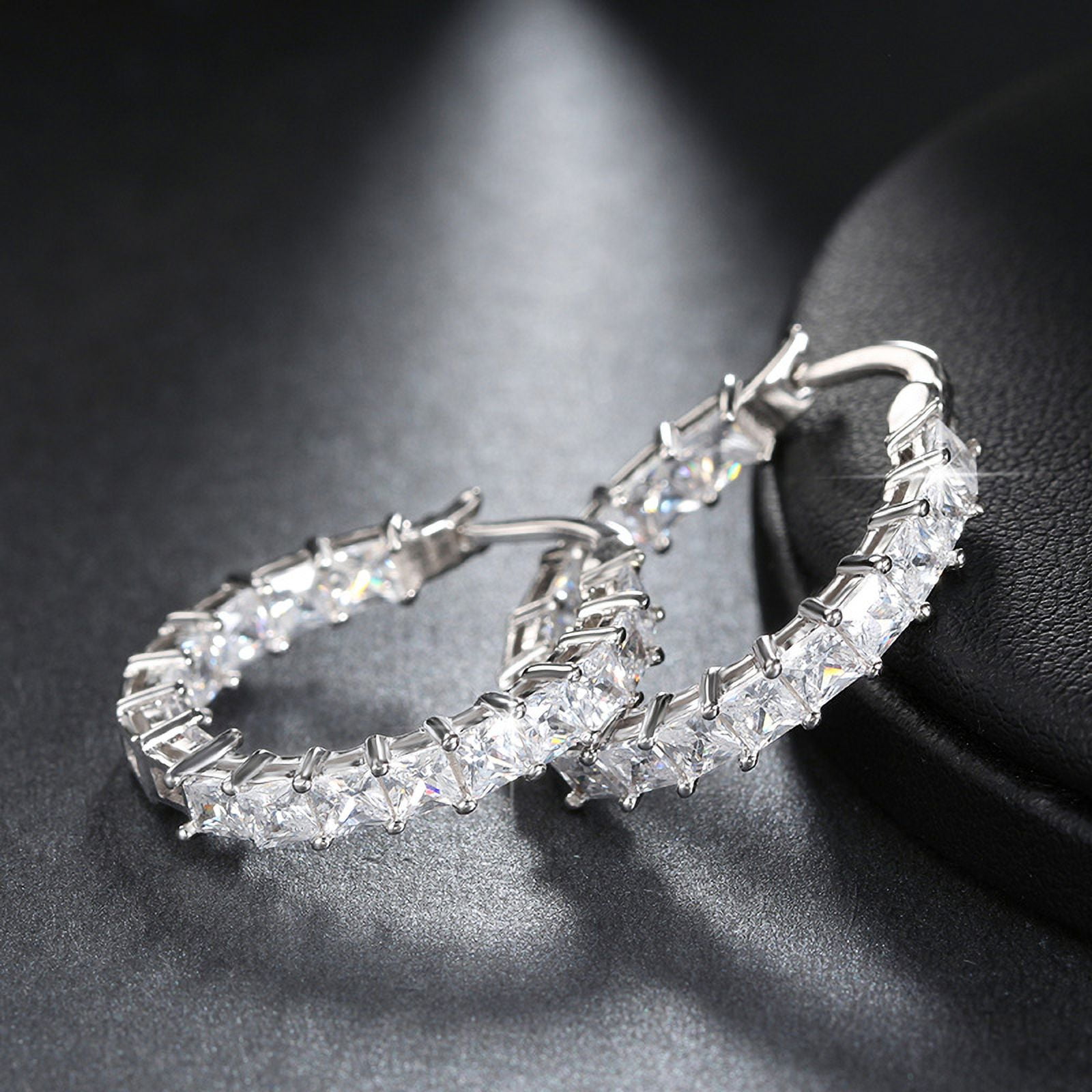 Hoop Earrings for Women Princess Cubic Zirconia White Gold Plated Ginger Lyne Collection
