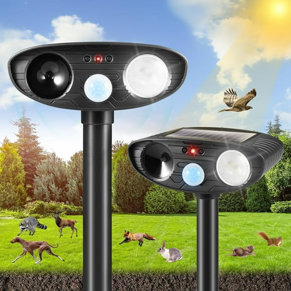 KingFurt Solar Animal Repellent with Ultrasonic Technology, 2Pcs-Black