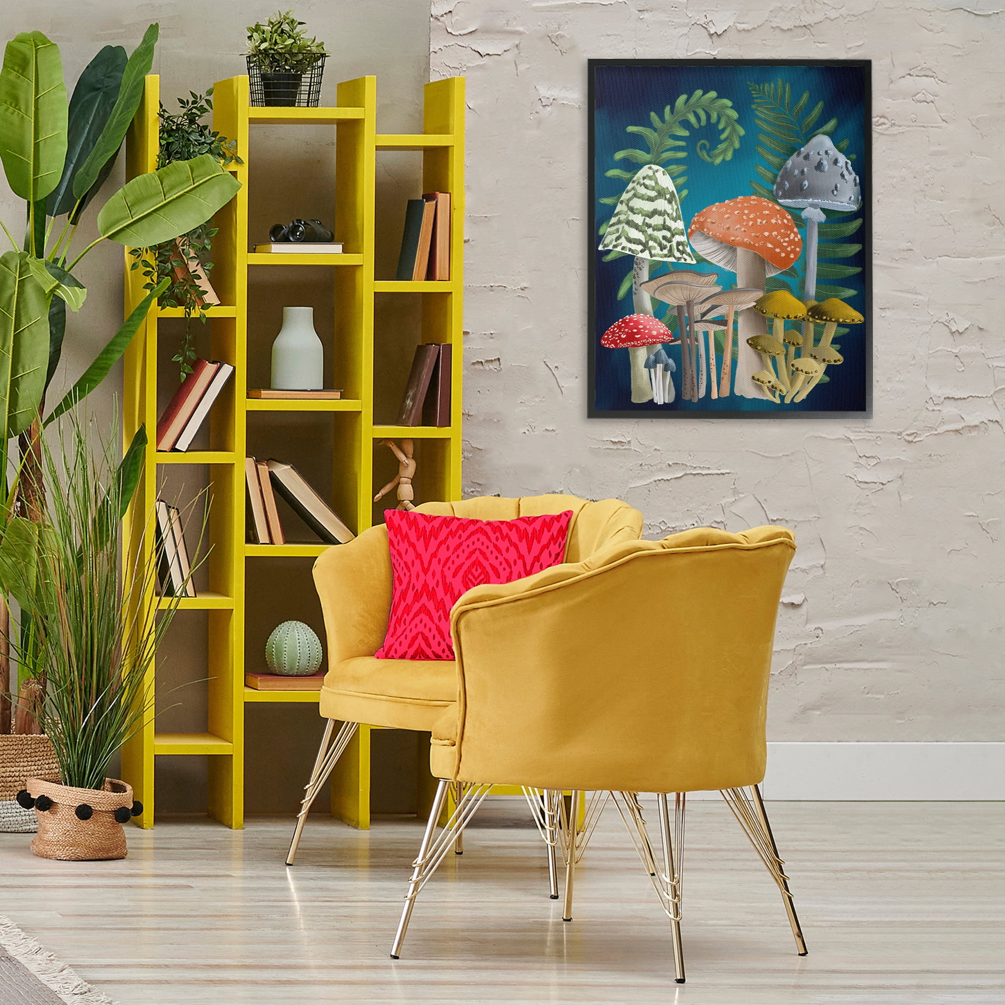 Stupell Industries Curling Ferns & Mushrooms Botanical & Floral Painting Black Framed Art Print Wall Art, 24 x 30