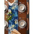thumbnail image 2 of Modern Abstract Table Runner Cotton Linen 90 Inch Holiday Dresser Scarves, Blue Yellow Abstract Ombre Oil Painting Tablerunner for Kitchen Coffee Dining Bedroom Dinner Scarf Décor 13''x90'', 2 of 9