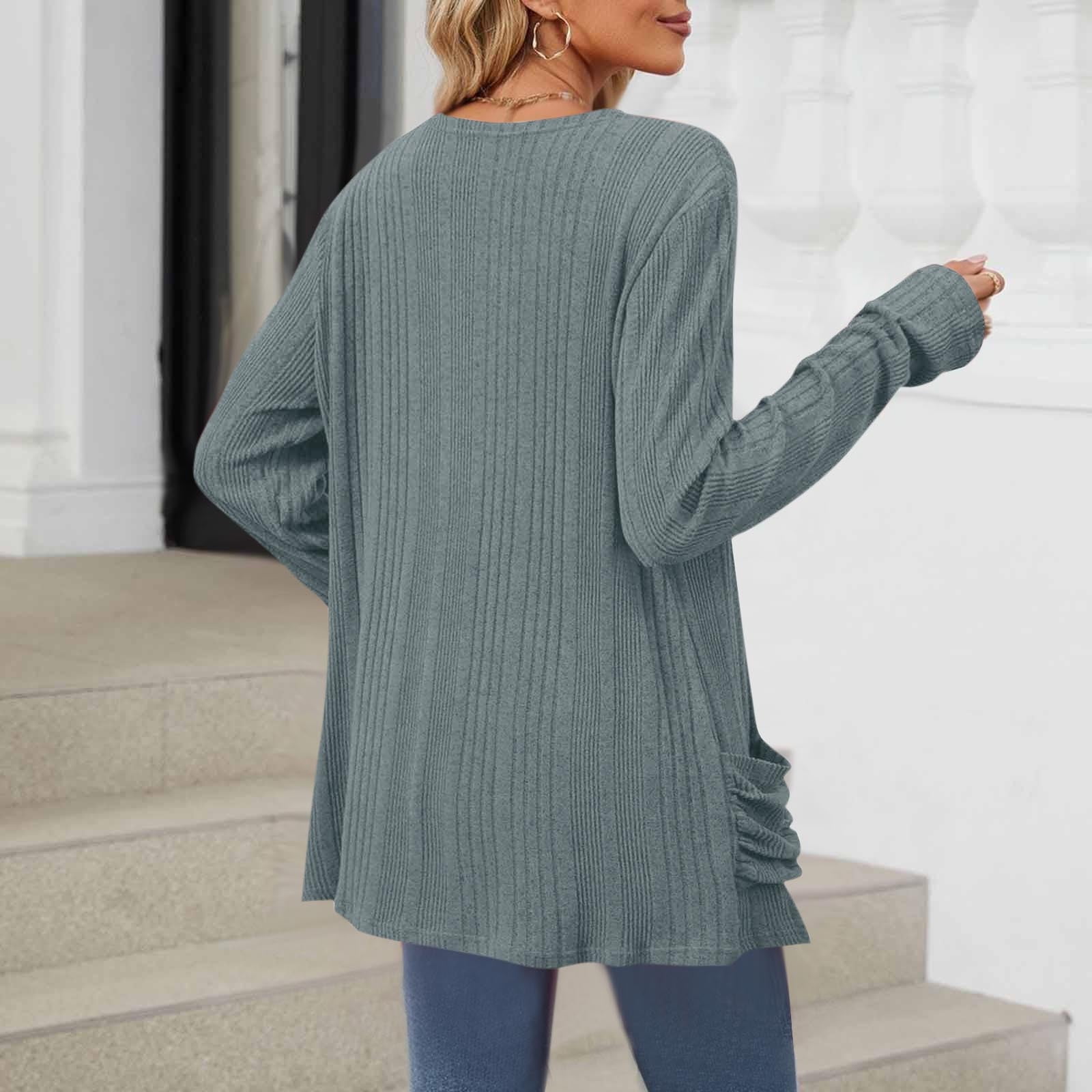 Maqroz Cardigan Sweaters for Women with Pockets Lightweight Open Front Thin Long Cardigans Fall Long Sleeve Knit Sweater with Pockets Casual Outerwear 2026 Blue M