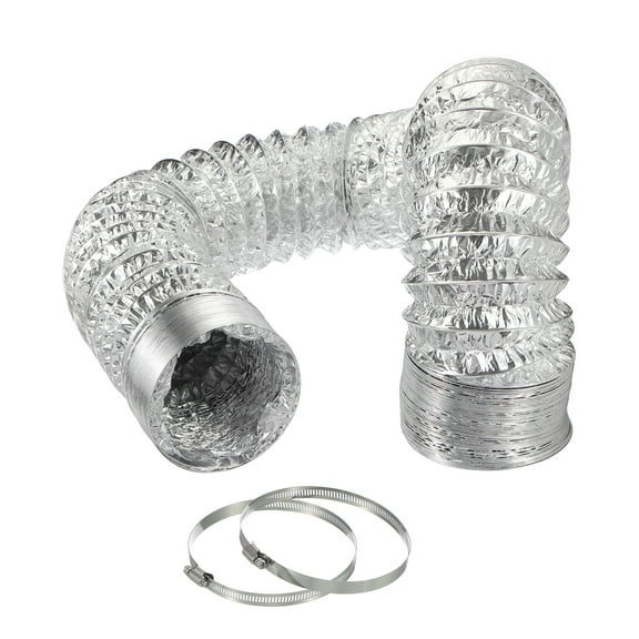 Uxcell 16Ft Dryer Vent Hose 5" Dia. Flexible Aluminum Ducting 2 Clamps Included, Silver