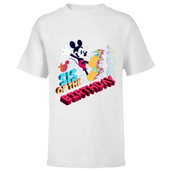 Disney Mickey Mouse Family Star Sis of the Birthday Boy - Short Sleeve T-Shirt for Kids - Customized-White