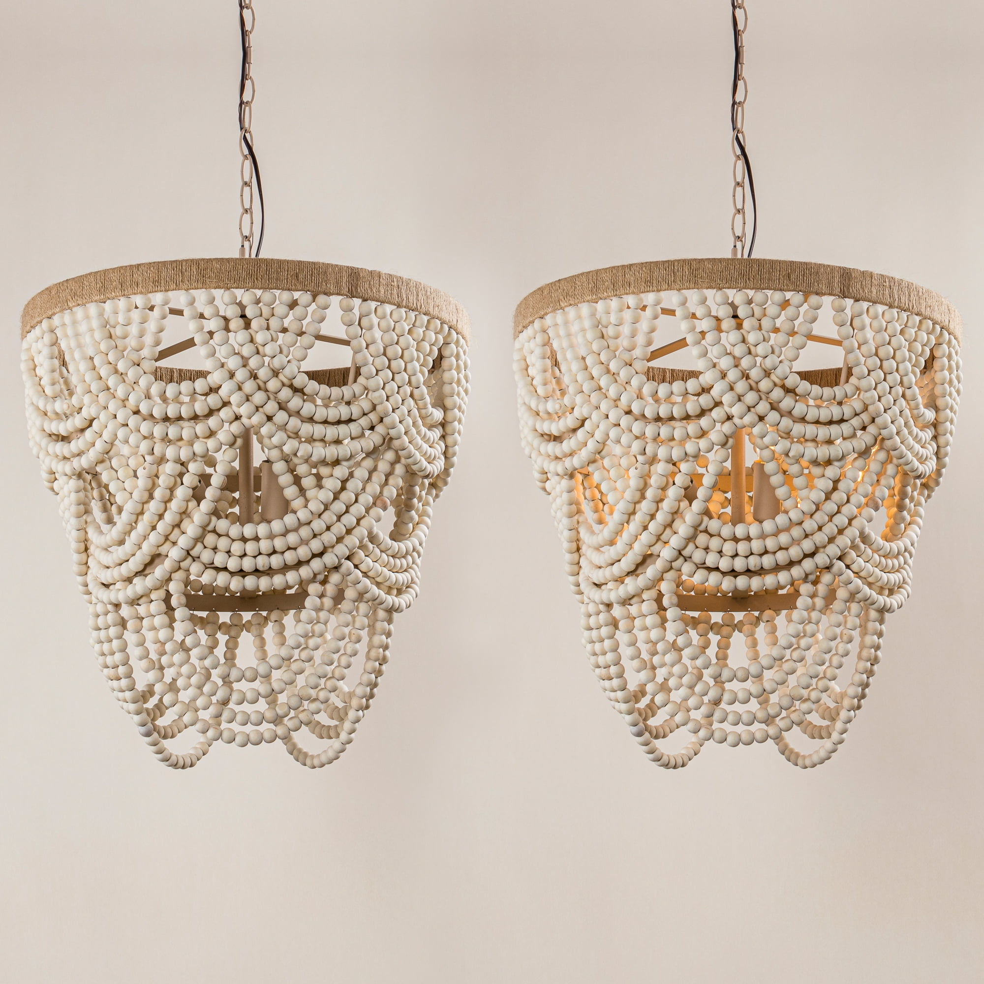 Parrot Uncle 20" Bohemian 4-Light 3-Tier Wood Beaded Dimmable Chandelier Pendant for Bedroom