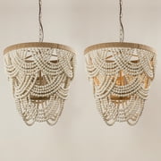 Parrot Uncle 20 Bohemian 4-Light 3-Tier Wood Beaded Dimmable Chandelier Pendant for Bedroom