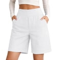 thumbnail image 4 of Women's Bermuda Long Shorts with Pockets High Waisted Stretch Knee Length Shorts for Women for Women Walking Workout Casual Summer Golf Shorts Migroa White S, 4 of 4