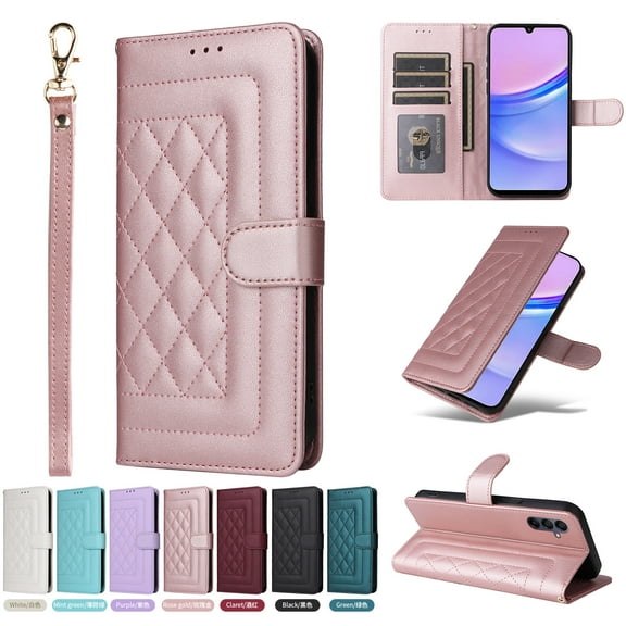 JTCASES Compatible with Samsung Galaxy A15 6.5 inch Case Wallet Flip Folio Case [Kickstand] with RFID Blocking Card Holders [Shockproof] and Wrist Strap Cover for Men Women Girls, Rosegold