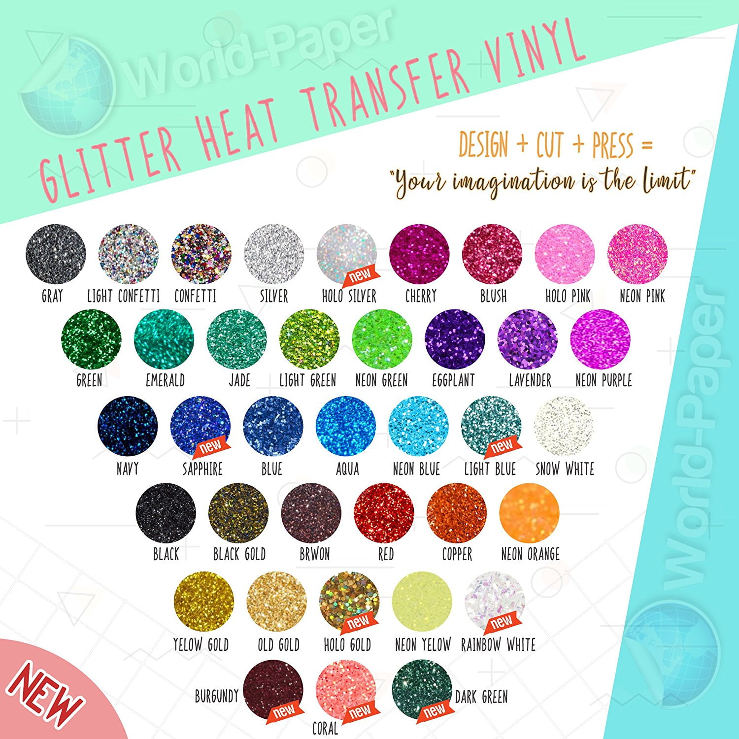 IRON-ON HTV Glitter Heat Transfer Vinyl Full Roll 20/" X FULL ROLL 27 yards