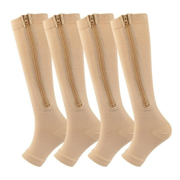 Aosijia 2 Pack Open Toe Compression Socks for Women and Men Zippered Knee Length Coverage for Relieve Inflammation Swelling and Fatigue in Legs Calf Ankles or Feet XXL