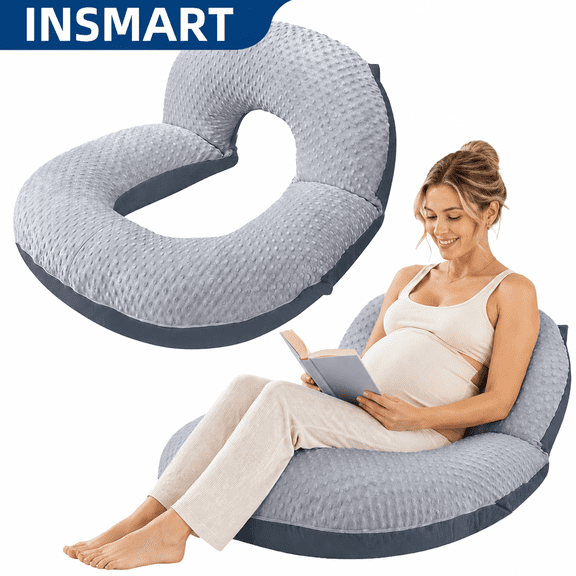 INSMART Pregnancy Pillow, Soft Memory Foam U Shaped Full Body Maternity Pillow with Removable Washable Cover, Support Back, Belly, Hips & Legs for Side Sleeping Pregnant Women, 55 Inch, Grey