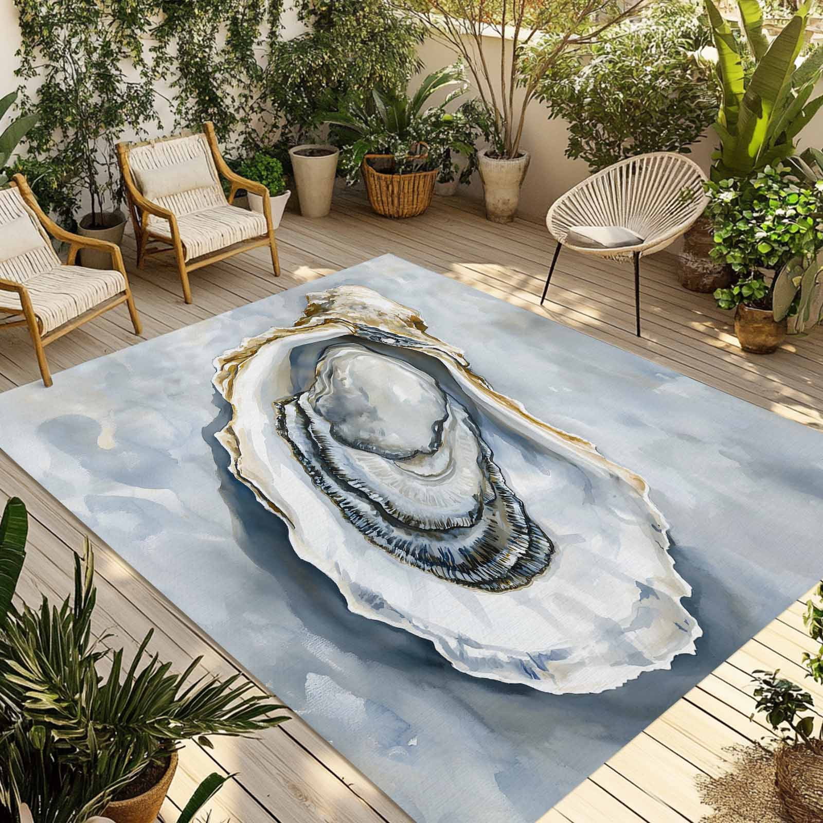 Outdoor Rug 5x8ft Ocean Oyster Oil Painting Large Area Rug Simple Style Indoor Outdoor Carpet Outdoor Rugs Mats for Patio Camping,RV,Front Door, Outside Decor