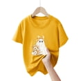 thumbnail image 4 of CAICJ98 Halloween Shirt for Toddler Boy Girl Pumpkin Ghost Tshirts Cotton Short Sleeve Tees Halloween Tshirt Kids (Yellow,1-2 Years), 4 of 5