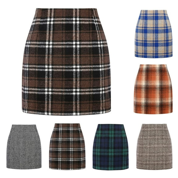 Cyglowse Plaid Skirts for Women - High Waist A Line Bodycon Pencil Holiday Fall Winter Skirts Trendy Black XL