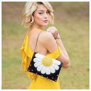 Mary Frances Oopsy Daisy Beaded Flower Crossbody Clutch Purse, Black Bag NEW