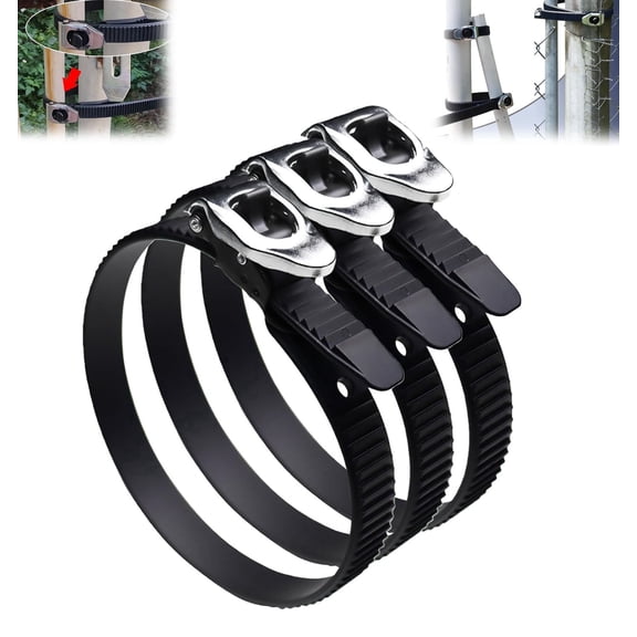 12 & 20 Inch Heavy Duty Reusable Ratcheting Cable Ties with Stainless Steel Buckle, Adjustable Locking Straps for Outdoor Fencing, Poles, Gates, UV Resistant Black Securing Straps(3pcs,12IN)