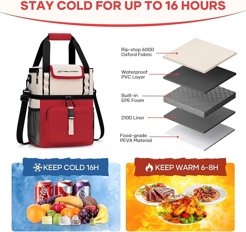 Maelstrom Lunch Box for Women, 20L Insulated Lunch Bag Men, Leakproof Double Deck Cooler Bag, Soft Lunch Cooler with Quick Access Flip-Top Lid for Work, Beach,Travel, Camping