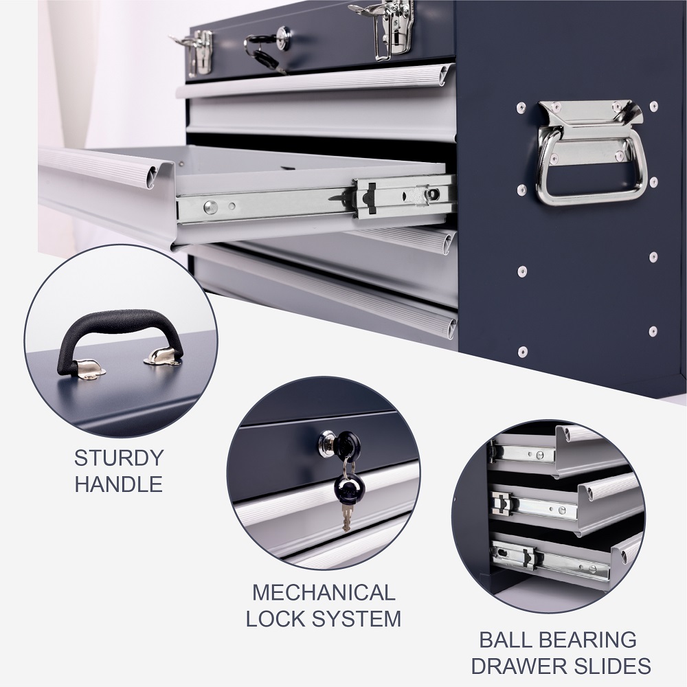 21in Heavy Duty Metal Tool Box with 4 Drawers, Small Tool Chest with EVA Liners, Ball Bearing Slide Drawers Locking & Powder Coated Finish, Multi-Function Tool Organizer