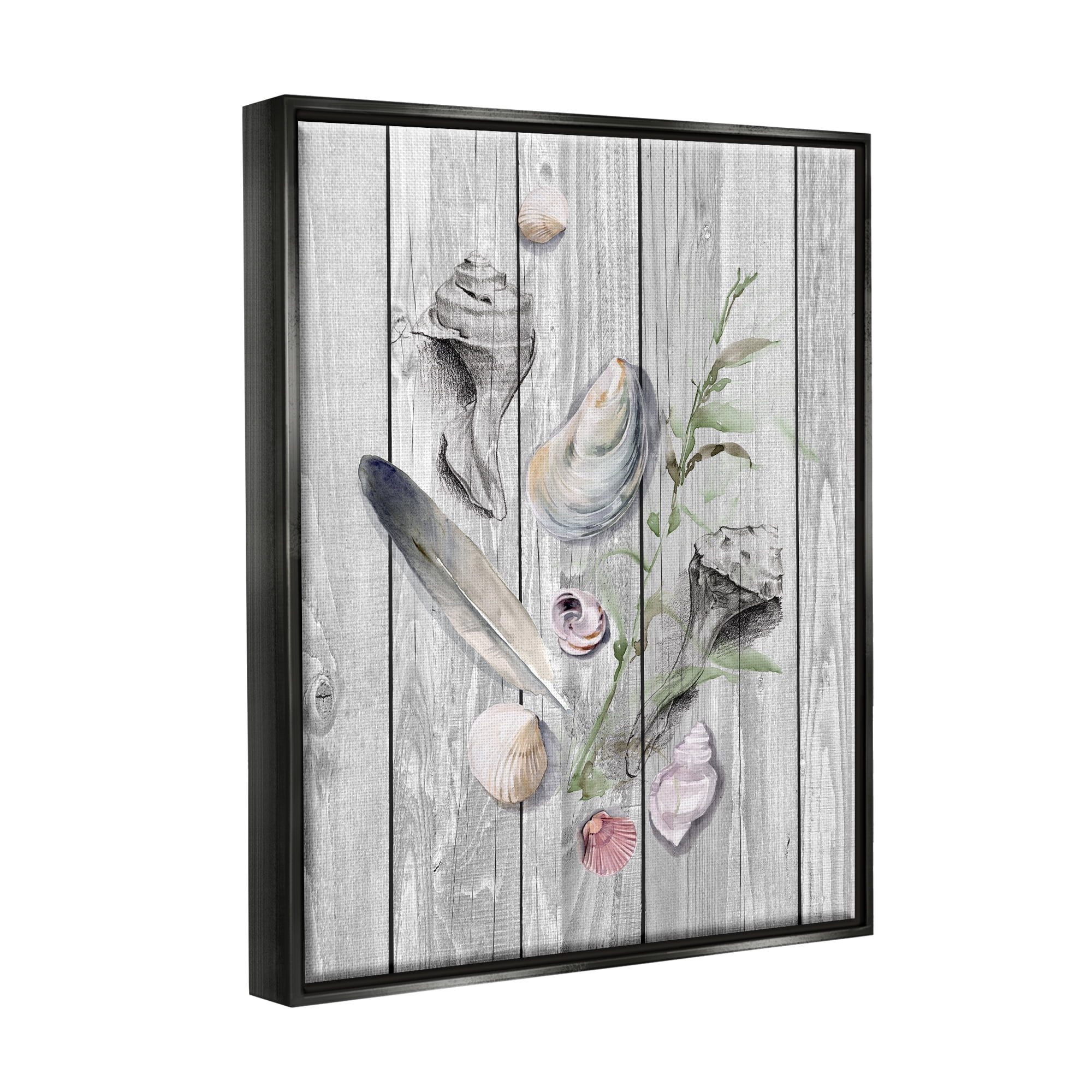 Stupell Feather & Seashells Collection Dock Landscape Painting Black Floater Framed Art Print Wall Art
