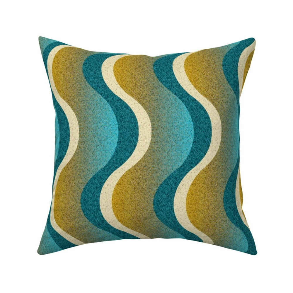 Waves Gold Yellow Turquoise Throw Pillow Cover w Optional Insert by