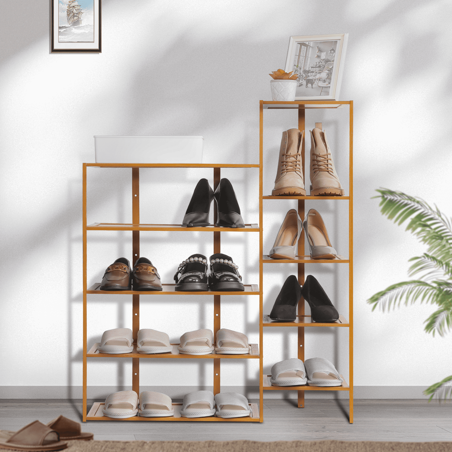 MoNiBloom Bamboo 10 Tiers 20 Pairs Shoes Rack, Storage Shelf Stand