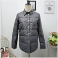 thumbnail image 1 of Chaqueta corta ligera de plumón de pato blanco con cuello de camisa artístico para mujer, de color liso, con cuello cuadrado, combinable con todo, 1 of 6