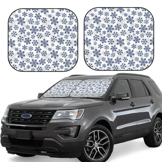 Fotbe Dark Blue Snowflakes Juego de 2 Piezas de Parasoles para Parabrisas | Bloqueador Solar para Auto | Accesorios Plegables para Protección Solar Interior-Medium