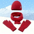 thumbnail image 2 of DHFJKG Winter Knit Jacquard Scarf Hat Gloves Set Unisex Solid Color Warm Long Scarves Beanie Mittens 3PCS Cozy Windproof Warm Set, 2 of 4