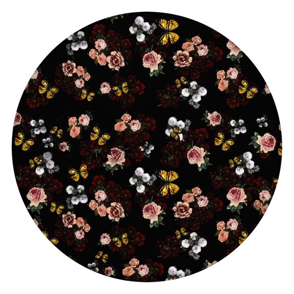 Fitted Round Tablecloth with Elastic Edge and Floral Texture, Polyester Fabric for Spring Decor or Daily Use, Fits 44-52 Inch