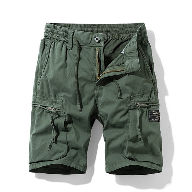 Puntoco Pantalones Cortos Cargo Microelásticos Para Hombre, Pantalones Con Cordón Multibolsillos, Pantalones Deportivos, Pantalones Cortos, Verde Militar (36) Xl