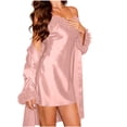 thumbnail image 6 of Women's Silky Satin 2-Piece Pajama Set with Robe - Ruffled Cami Sleepwear and Open Front Cardigan, Elegant Lounge Set for Bridal & Home, 6 of 6