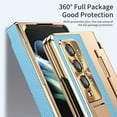 thumbnail image 3 of SaniMore for Samsung Galaxy Z Fold 5 7.6" Folding Magnetic Hinge Protection Case with Tempered Glass Film, PU Leather Cover with Wireless Charging & Kickstand Full Body Protective Shell, Blue Gold, 3 of 7