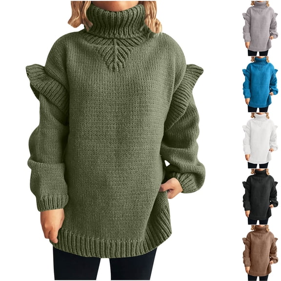 Sentmoon Womens Sweater Oversized High Neck Long Sleeve Cardigan Sweaters for Women Solid Color Soft and Cozy Loose Knitted Womens Clothing Fall and Winter for Work Appropriate Sweater Green S