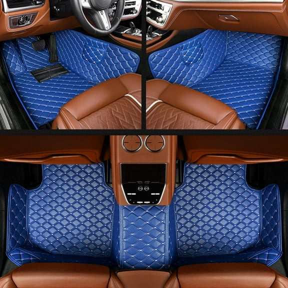 Leadwolf Car Floor Mats for Ford Mustang Gt350 2015-2023 Floor Liner Carpet Waterproof Anti-Skid PU Leather Full Coverage Liner Front ＆ Rear Mat with Packet Blue