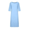 thumbnail image 4 of CHOK Robe en Coton et Lin pour Femmes Manches Mi-Longues Midi Décontractée Grande Taille Tunique Robe Ample Col Rond Longue, 4 of 7