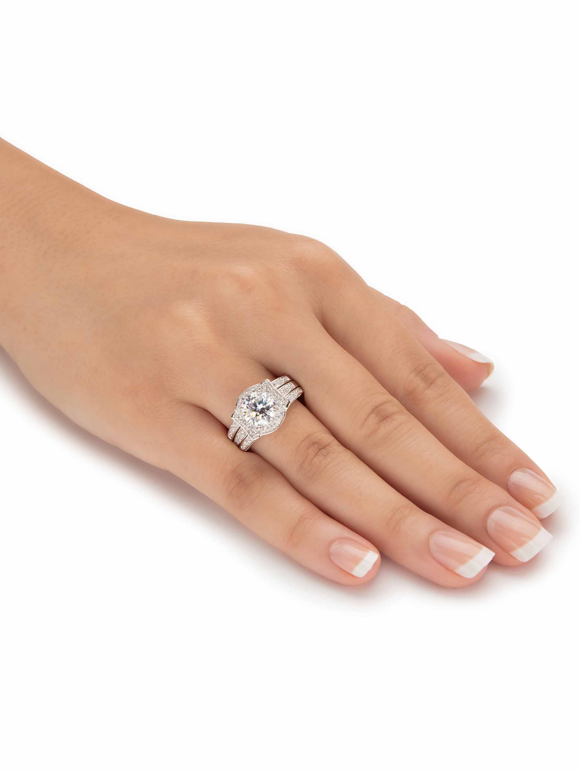 PalmBeach Jewelry Round Cubic Zirconia Channel-Set 2-Piece Jacket Bridal Set 2.37 TCW 18k Gold-Plated or Platinum-Plated Silver.