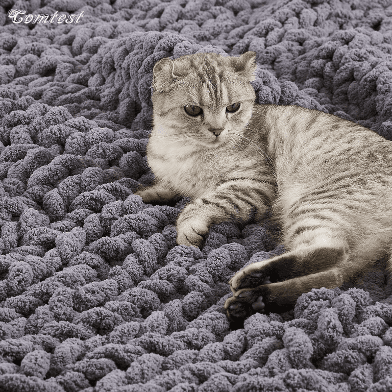 Comtest Chunky Knit Throw Blanket Chenille Dark Gray 80